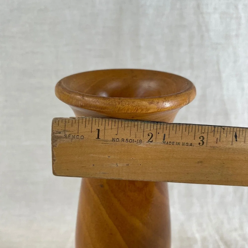 Brown Hand Turned Wood Vase Mid Century Modern Vintage 8